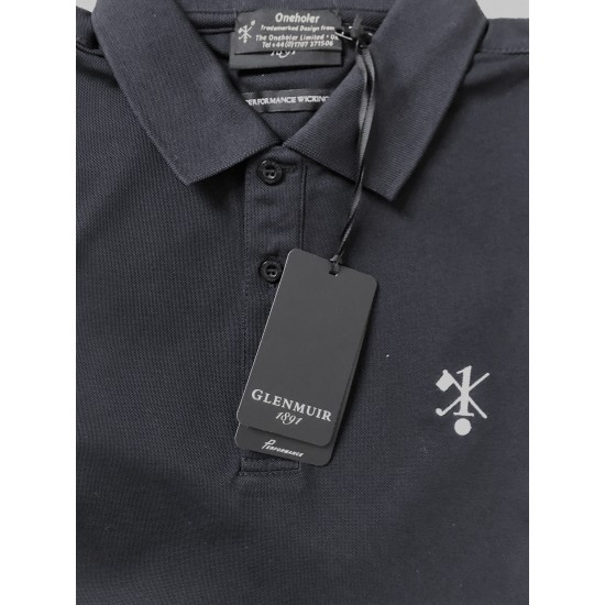 Hole In One/Oneholer Glenmuir Mens Polo Shirt Performance Wicking Navy with White Motif