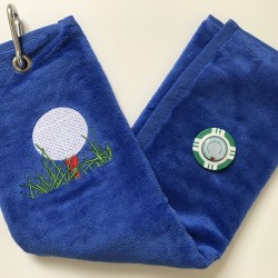 Golf Bag Towel for all Golfers Electric Blue and Vegas Poker Chip Ball Marker Green