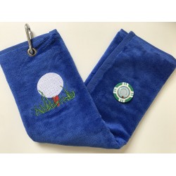 Golf Bag Towel for all Golfers Electric Blue and Vegas Poker Chip Ball Marker Green