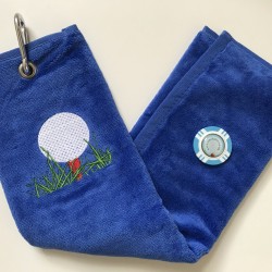 Golf Bag Towel for all Golfers Electric Blue and Vegas Poker Chip Ball Marker Light Blue