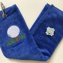 Golf Bag Towel for all Golfers Electric Blue and Vegas Poker Chip Ball Marker Navy Blue