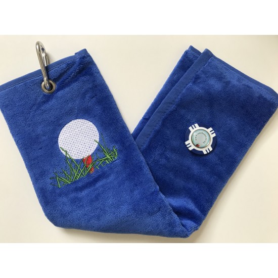 Golf Bag Towel for all Golfers Electric Blue and Vegas Poker Chip Ball Marker Navy Blue