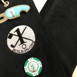 Hole in One Golf Towel Black with Hole in One Pitch Master Repairer & Hole in One Vegas Poker Chip Ball Marker Green