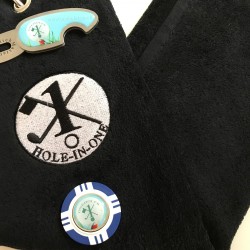 Hole in One Golf Towel Black with Hole in One Pitch Master Repairer & Hole in One Vegas Poker Chip Ball Marker Navy