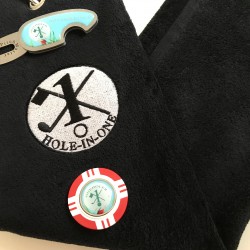 Hole in One Golf Towel Black with Hole in One Pitch Master Repairer & Hole in One Vegas Casino Poker Chip Ball Marker Red