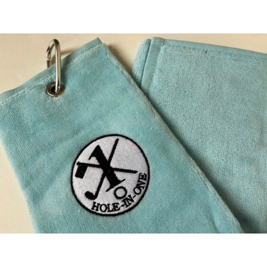 Hole in One Golf Towel Light Blue with Hole in One Pitch Master Repairer and Hole in One Vegas Poker Chip Ball Marker Green