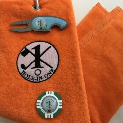 Hole in One Golf Towel Orange with Hole in One Pitch Master Repairer & Hole in One Vegas Poker Chip Green Hole in One Golf Towel Orange with Hole in One Pitch Master Repairer & Hole in One Vegas Poker Chip Green