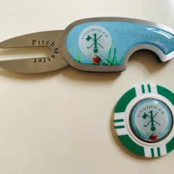 Hole in One Golf Towel Light Blue with Hole in One Pitch Master Repairer and Hole in One Vegas Poker Chip Ball Marker Green Hole in One Golf Towel Light Blue with Hole in One Pitch Master Repairer and Hole in One Vegas Poker Chip Ball Marker Green