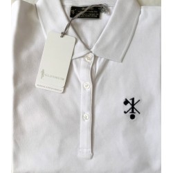 Hole In One/Oneholer Glenmuir Ladies Polo Shirt Premium Stretch Cotton White with Navy Motif Hole In One/Oneholer Glenmuir Ladies Polo Shirt Premium Stretch Cotton White with Navy Motif