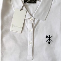 Hole In One/Oneholer Glenmuir Ladies Polo Shirt Premium Stretch Cotton White with Navy Motif Hole In One/Oneholer Glenmuir Ladies Polo Shirt Premium Stretch Cotton White with Navy Motif
