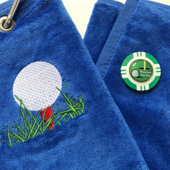 Nearest the Pin Vegas Chip Golf Ball Marker and Generic Golf Towel Electric Blue