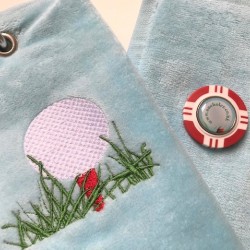 Golf Bag Towel for all Golfers Light Blue and Vegas Poker Chip Ball Marker Red Golf Bag Towel for all Golfers Light Blue and Vegas Poker Chip Ball Marker Red