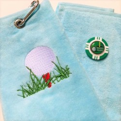 Nearest the Pin Vegas Chip Golf Ball Marker and Generic Golf Towel Light Blue
