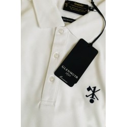 Hole In One/Oneholer Glenmuir Mens Polo Shirt Performance Wicking White with Navy Motif Hole In One/Oneholer Glenmuir Mens Polo Shirt Performance Wicking White with Navy Motif