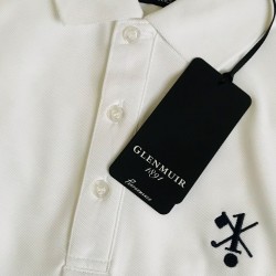 Hole In One/Oneholer Glenmuir Mens Polo Shirt Performance Wicking White with Navy Motif Hole In One/Oneholer Glenmuir Mens Polo Shirt Performance Wicking White with Navy Motif