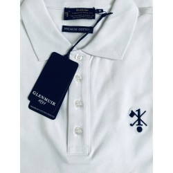 Hole In One/Oneholer Glenmuir Mens Polo Shirt Premium Cotton White with Navy Motif Hole In One/Oneholer Glenmuir Mens Polo Shirt Premium Cotton White with Navy Motif